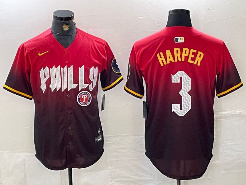 Men Philadelphia Phillies #3 Harper Red City Edition Nike 2024 MLB Jersey style 5